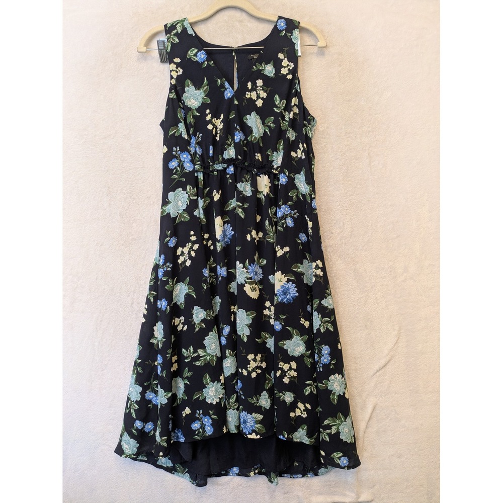 Ann Taylor Factory High-Low‎ Dress Women's 6P Navy Blue Floral Sleeveless V-Neck